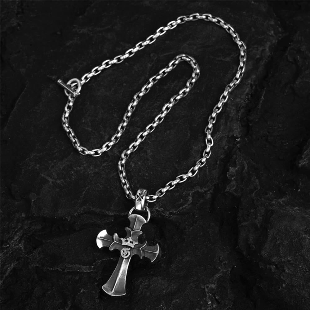 Christianartworkshop 925 Sterling Silver Vintage Cross with Crown Necklace: A Timeless Token of Religious Devotion