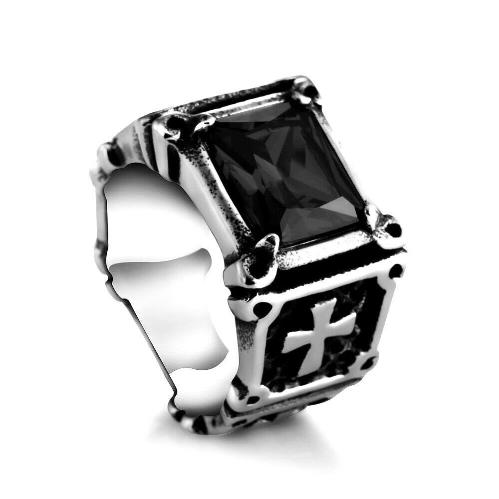 FREE Today: Red & Black Gemstone Cross - Embellished Couple Ring: A Symbol of Faith and Style
