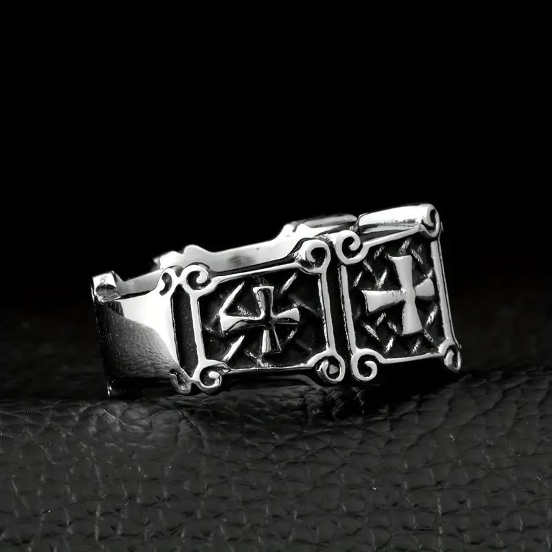 FREE Today: Red & Black Gemstone Cross - Embellished Couple Ring: A Symbol of Faith and Style
