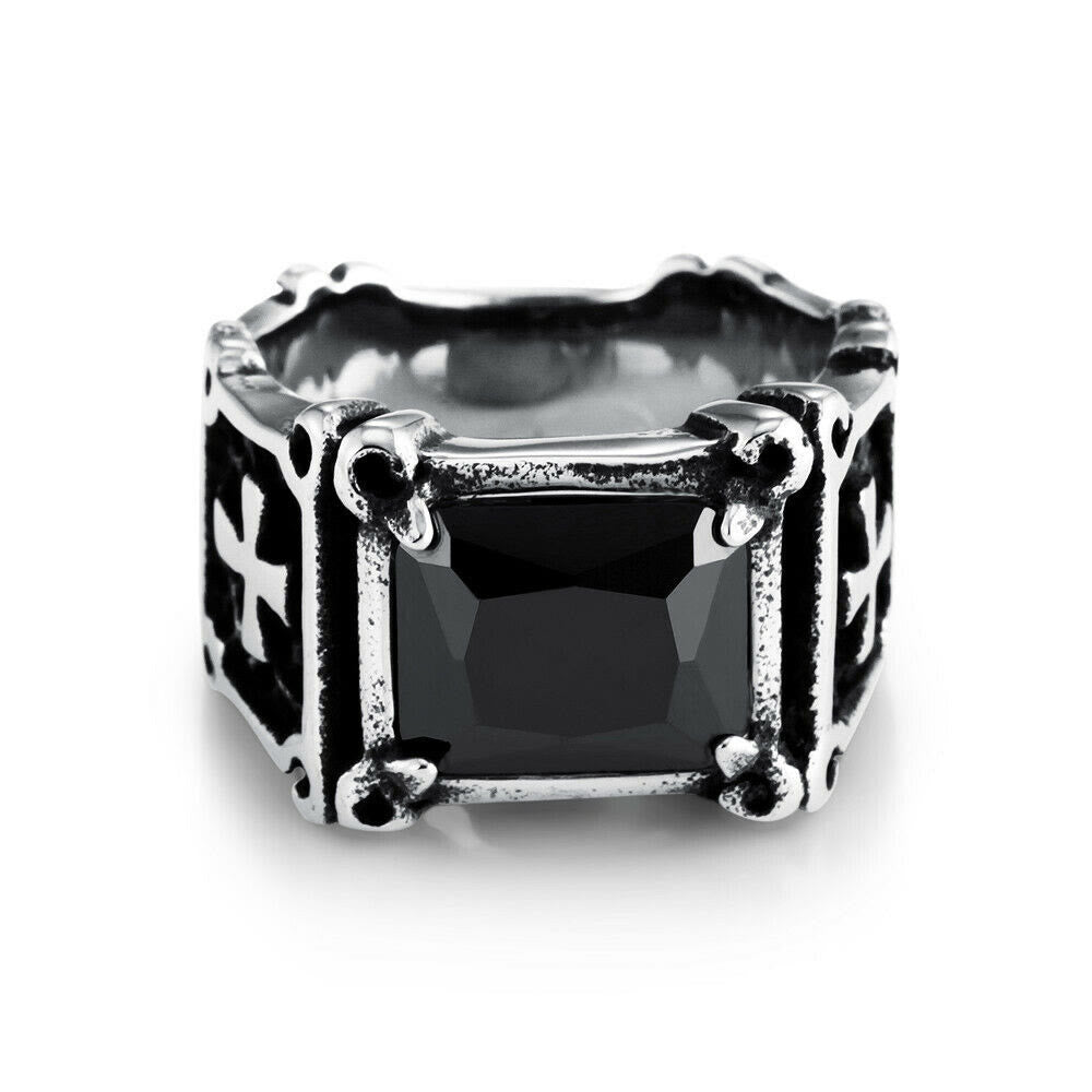 FREE Today: Red & Black Gemstone Cross - Embellished Couple Ring: A Symbol of Faith and Style