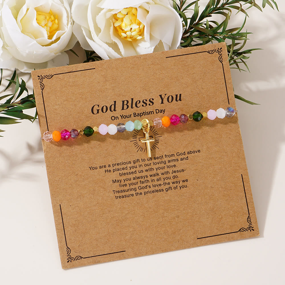 Christiandiscipleshop Multicolored Crystal Cross Bracelet with Blessed Card: A Vivid Token of Faith