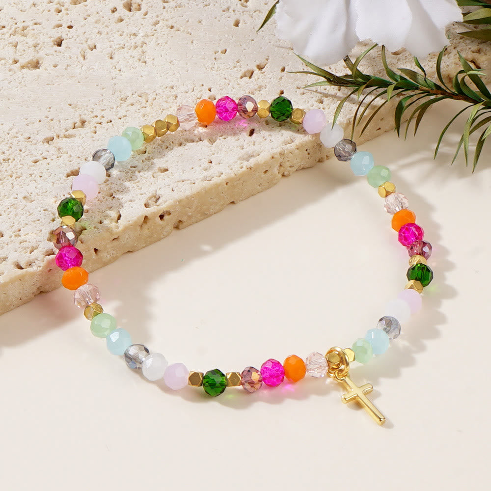 Christiandiscipleshop Multicolored Crystal Cross Bracelet with Blessed Card: A Vivid Token of Faith