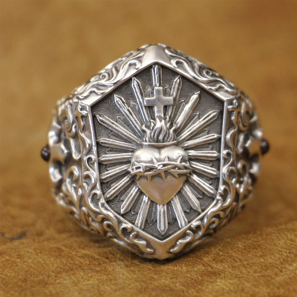 christiandiscipleshop Vintage 925 Sterling Silver Thorned Heart Cross Ring: A Treasured Token of Spiritual Love