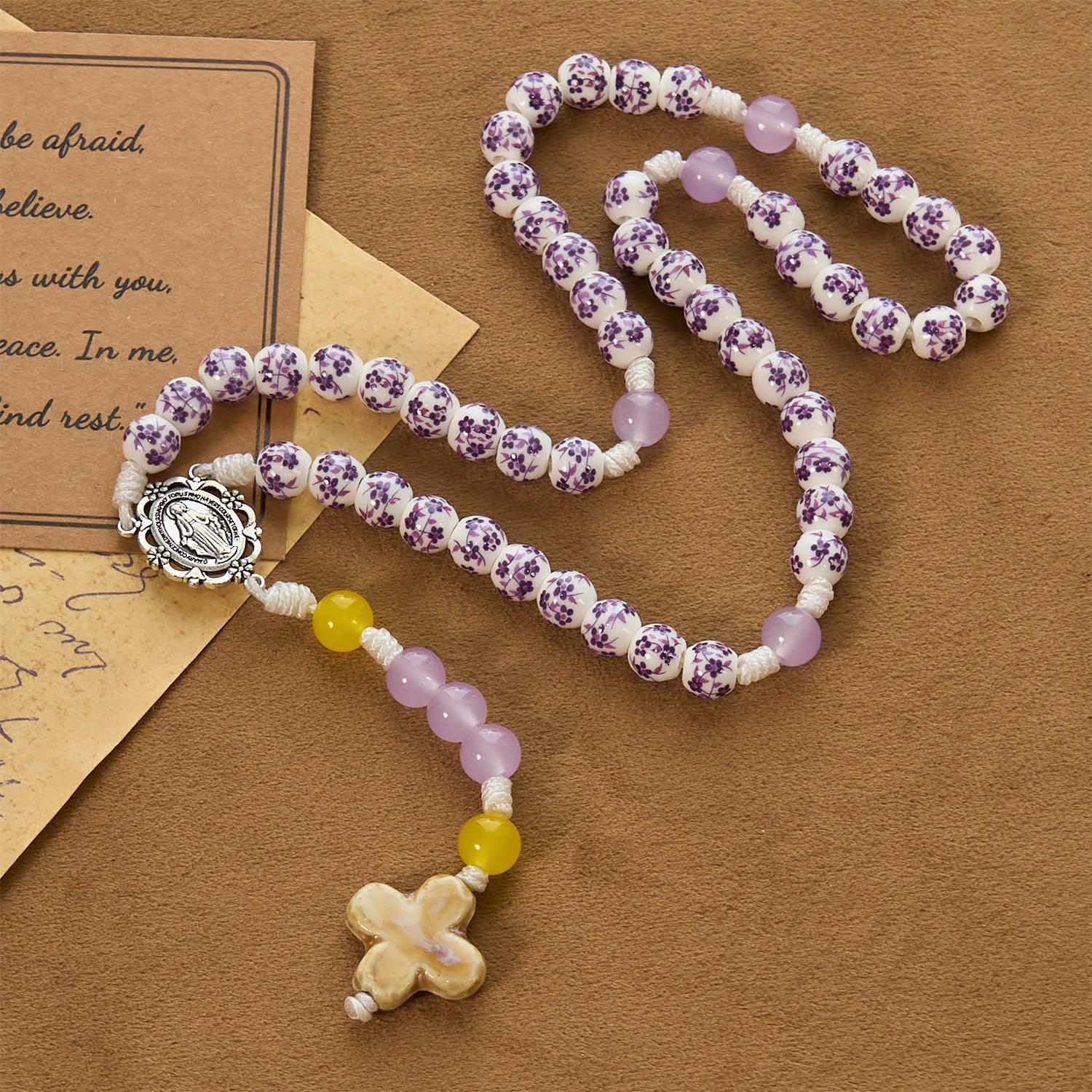 christiandiscipleshop Miraculous Medal & Cross of 8mm Flower Ceramic Beads Handmade Rosary for Holy Prayer