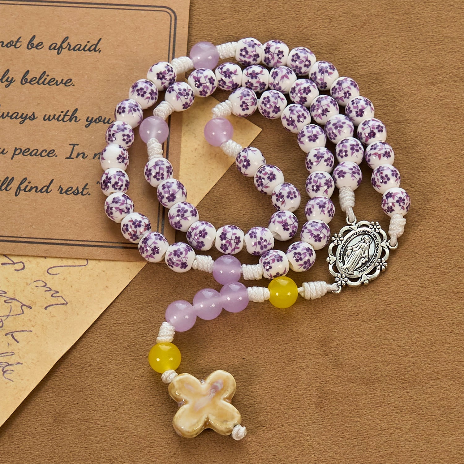 christiandiscipleshop Miraculous Medal & Cross of 8mm Flower Ceramic Beads Handmade Rosary for Holy Prayer