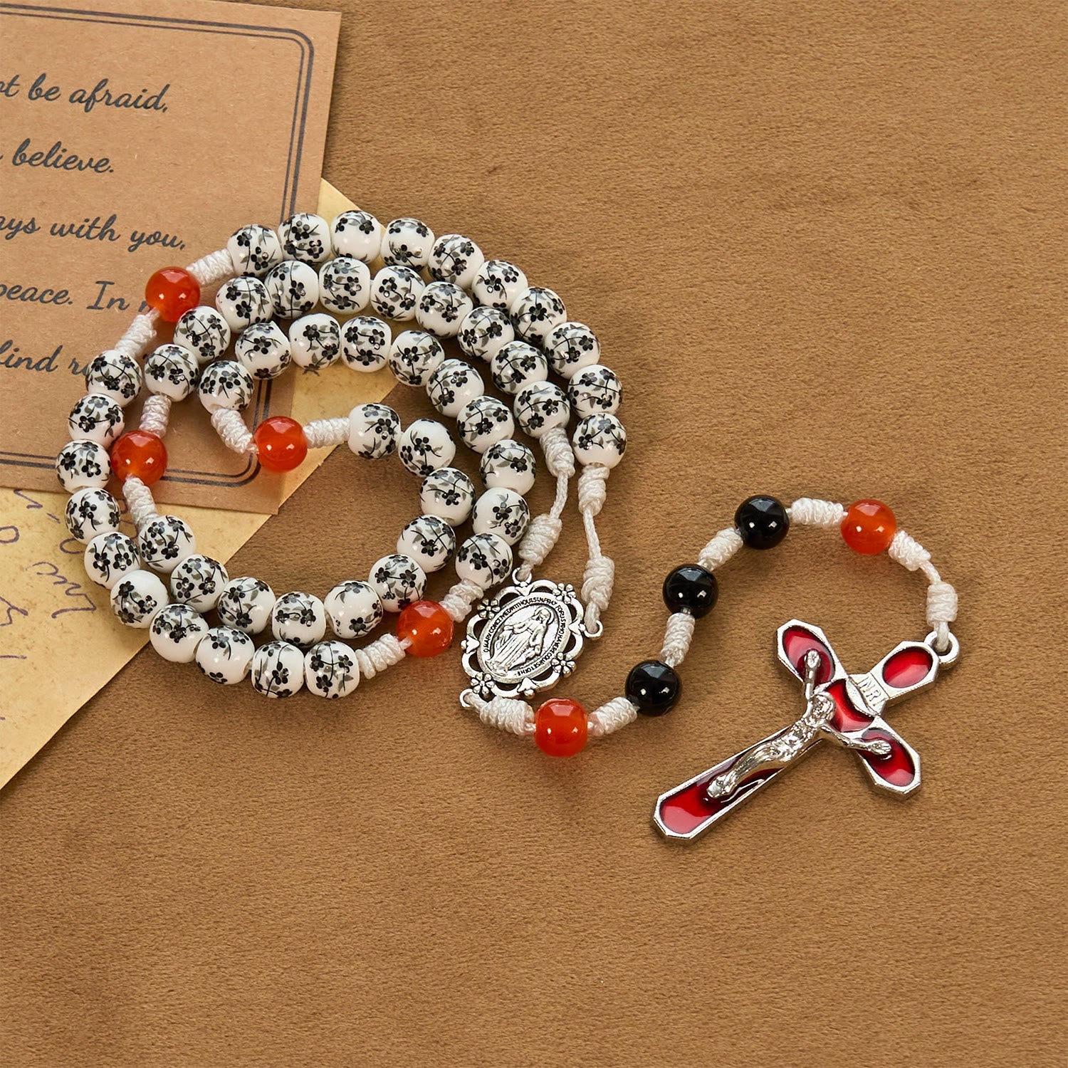 christiandiscipleshop Miraculous Medal & Crucifix of 8mm Flower Ceramic Beads Handmade Rosary——Divine Protection Rosary