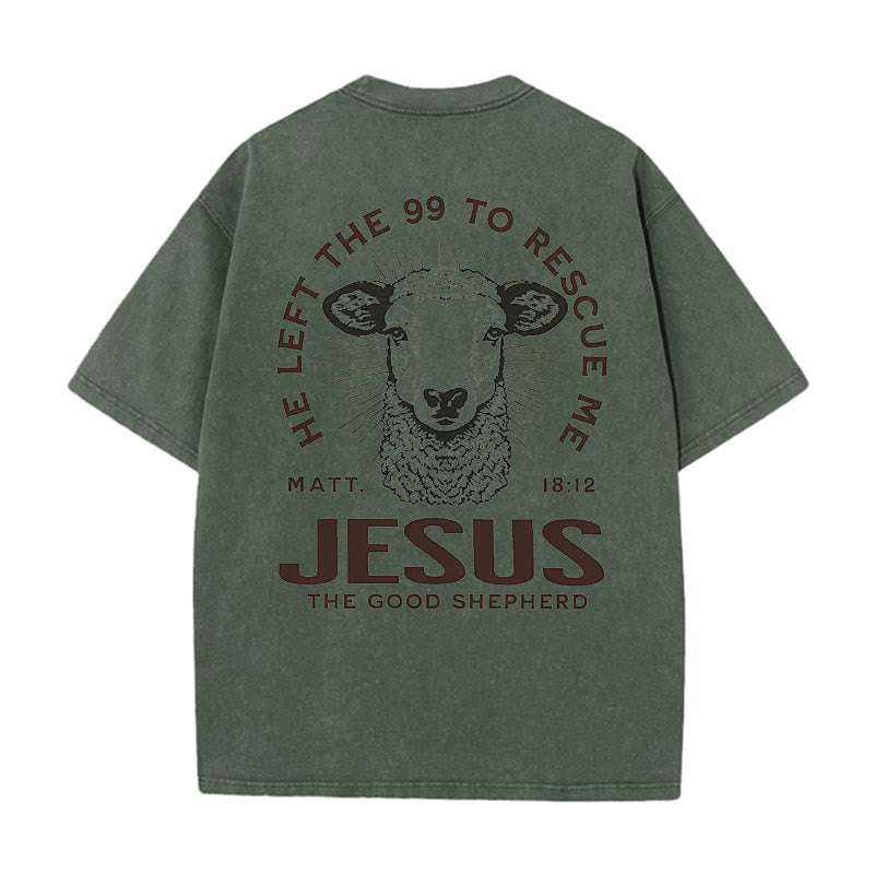 Christianartworkshop "He Left The 99 To Rescue Me" Unisex Washed T-Shirt