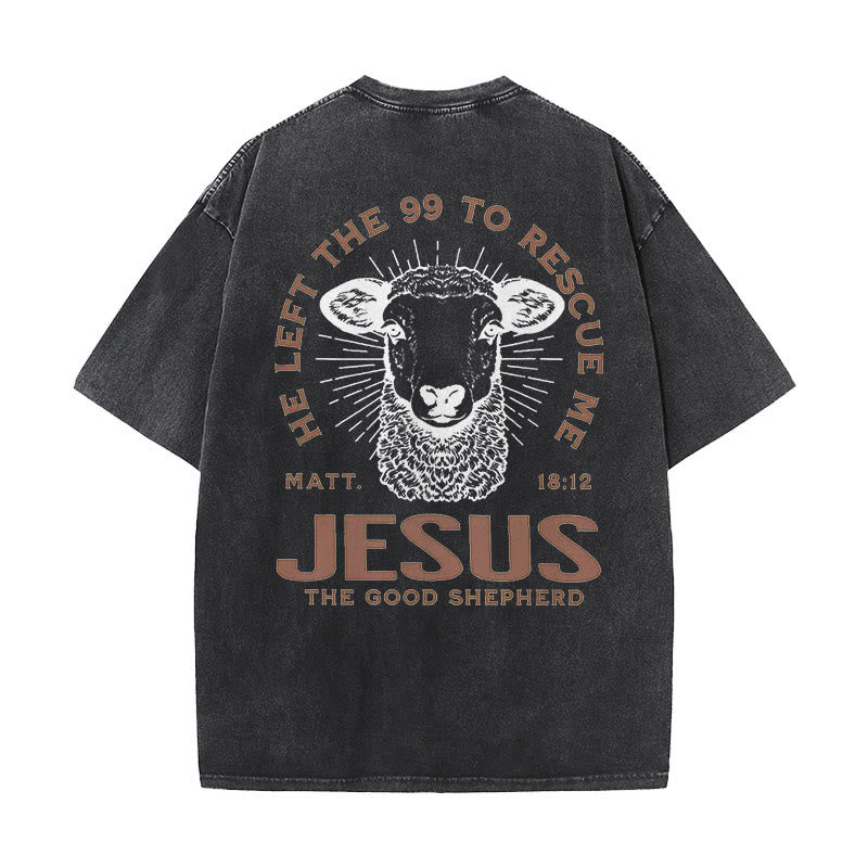 Christianartworkshop "He Left The 99 To Rescue Me" Unisex Washed T-Shirt