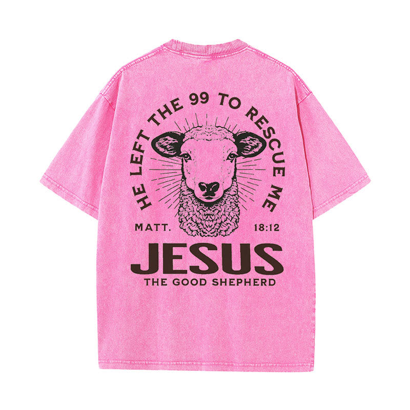 Christianartworkshop "He Left The 99 To Rescue Me" Unisex Washed T-Shirt
