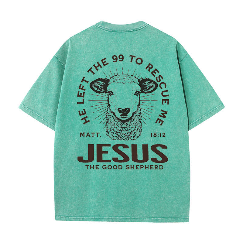 Christianartworkshop "He Left The 99 To Rescue Me" Unisex Washed T-Shirt