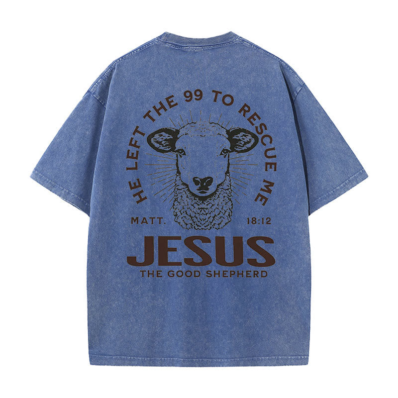 Christianartworkshop "He Left The 99 To Rescue Me" Unisex Washed T-Shirt