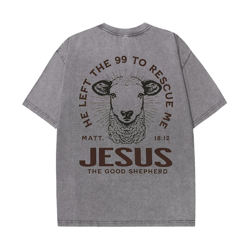 Christianartworkshop "He Left The 99 To Rescue Me" Unisex Washed T-Shirt