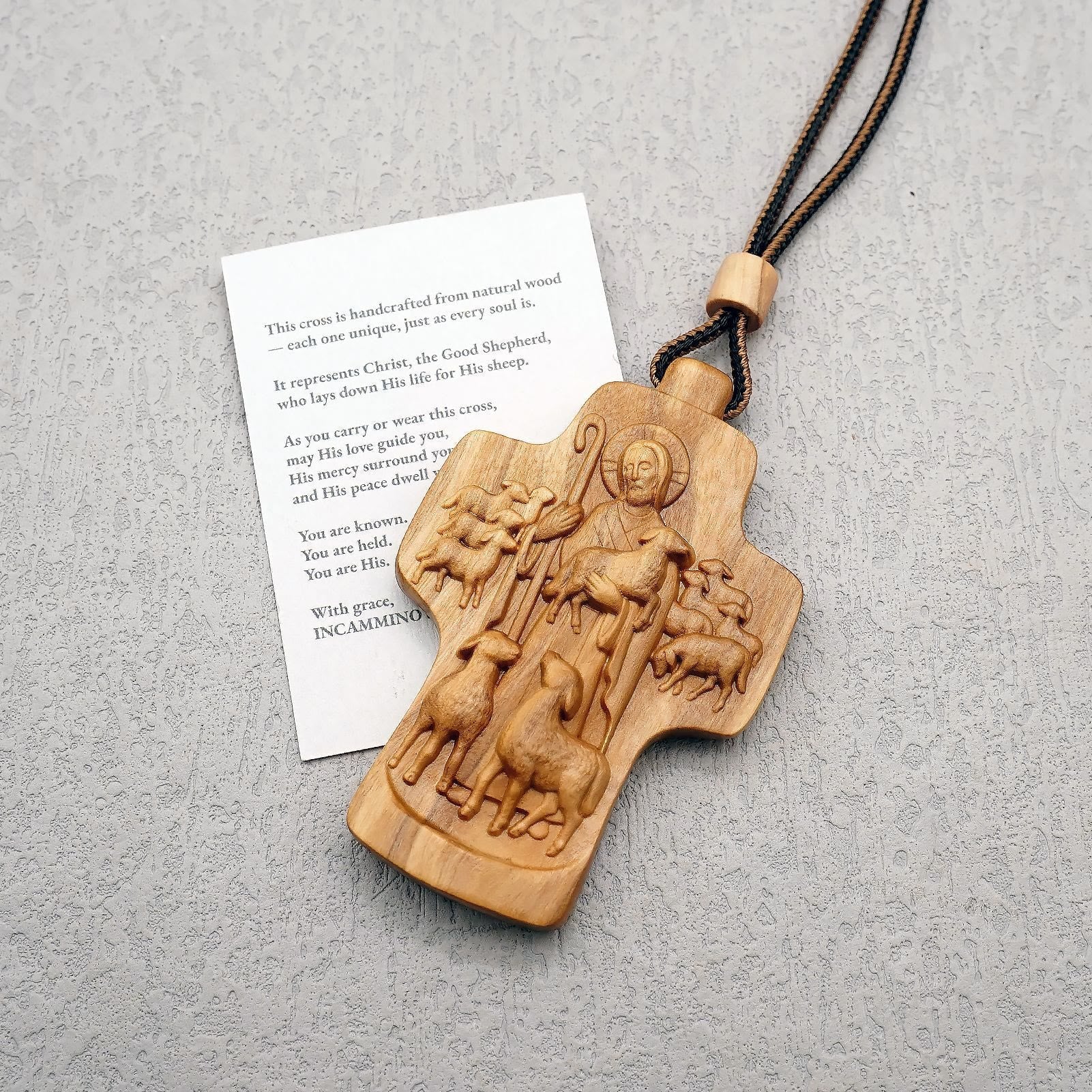 christiandiscipleshop Handmade Good Shepherd Jesus With Wood Cross Necklace: A Symbol of Faith and Craftsmanship