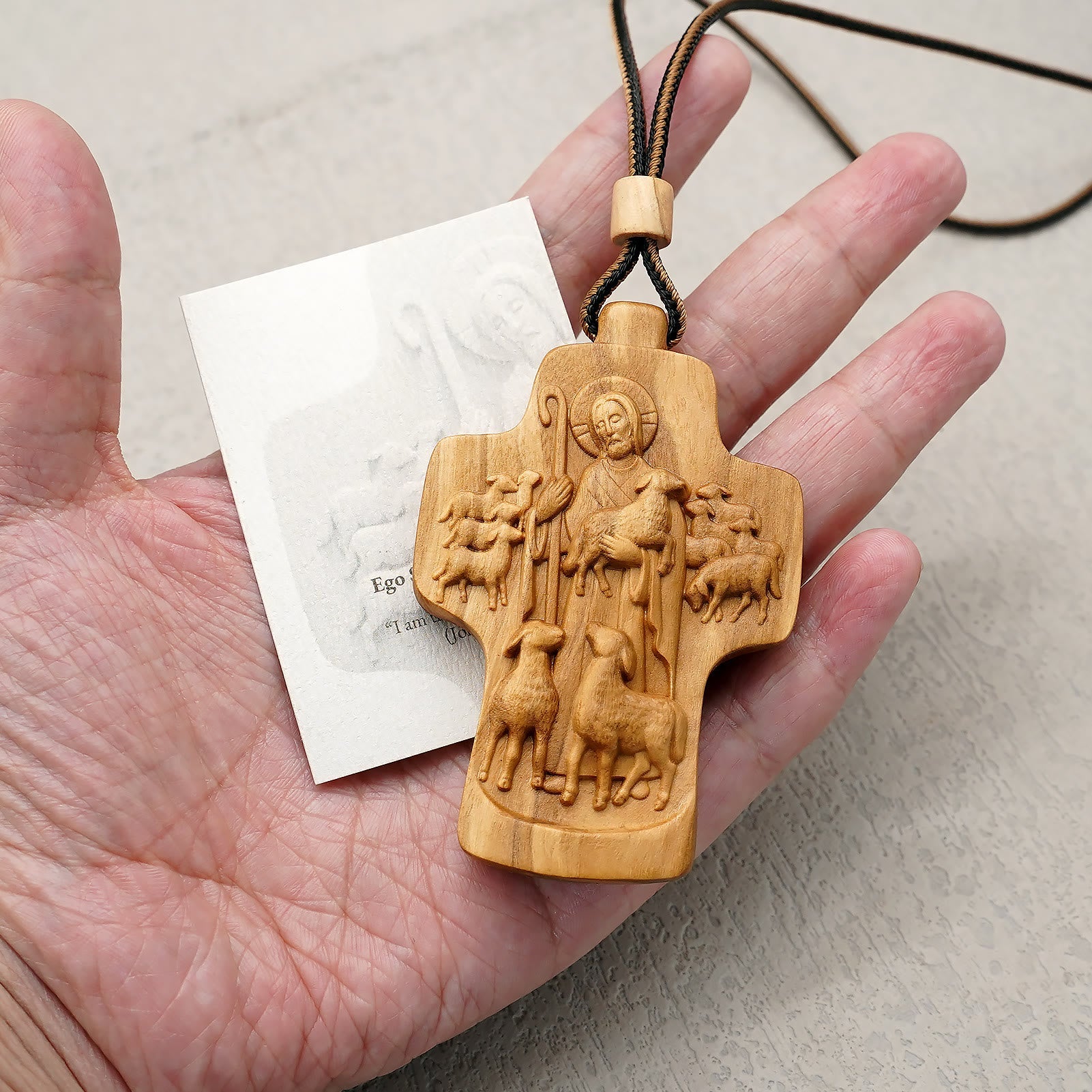 christiandiscipleshop Handmade Good Shepherd Jesus With Wood Cross Necklace: A Symbol of Faith and Craftsmanship
