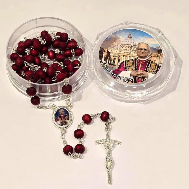 FREE Today: Pope Leo XIV Red Wood Beads Rosary Commemorating: A Spiritual Treasure