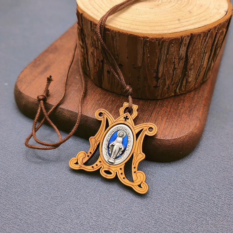 christiandiscipleshop Vintage Olive Wood Miraculous Medal Necklace: A Timeless Emblem of Divine Grace