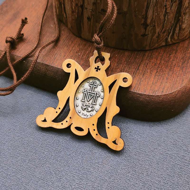 christiandiscipleshop Vintage Olive Wood Miraculous Medal Necklace: A Timeless Emblem of Divine Grace