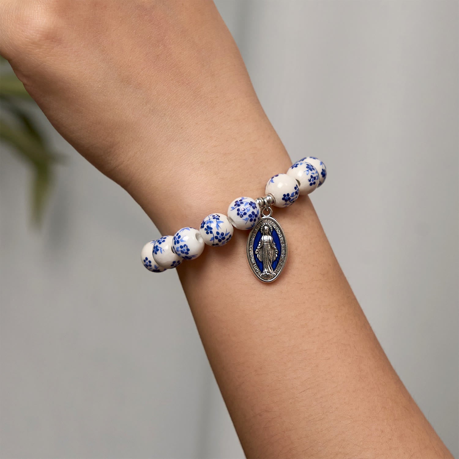 FREE Today: Blue & White Beaded Floral Bracelet with Miraculous Medal