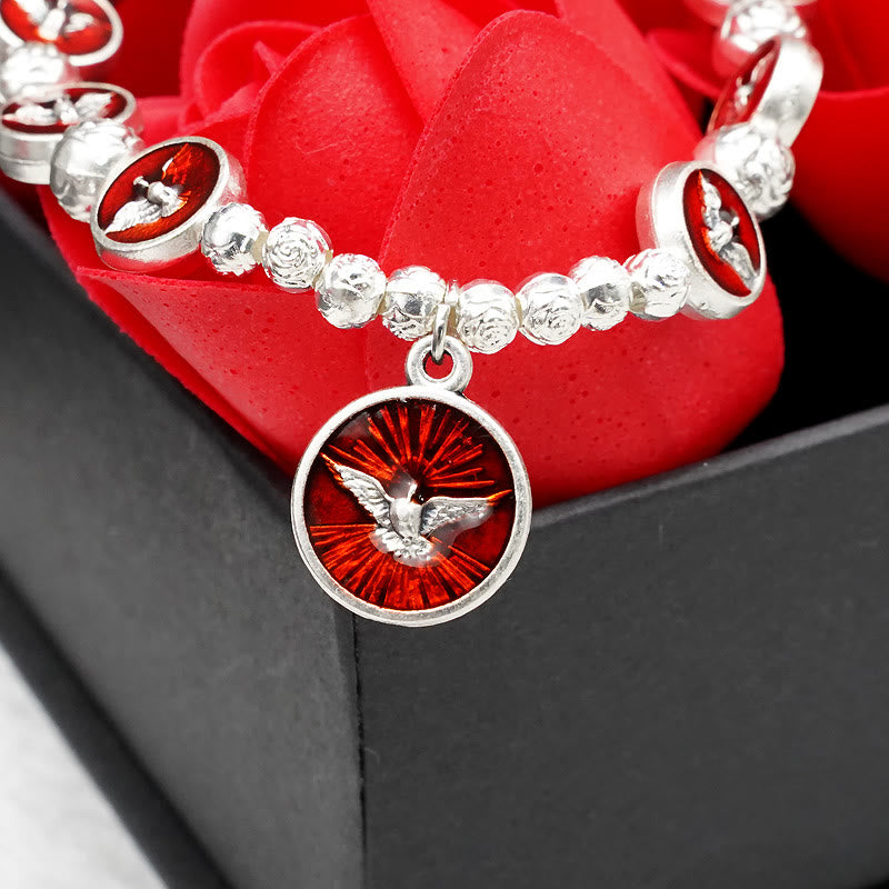 Christiandiscipleshop Enamel Holy Spirit with Cross and Rose Beads Bracelet: Cherished Symbol of Blessed Protection