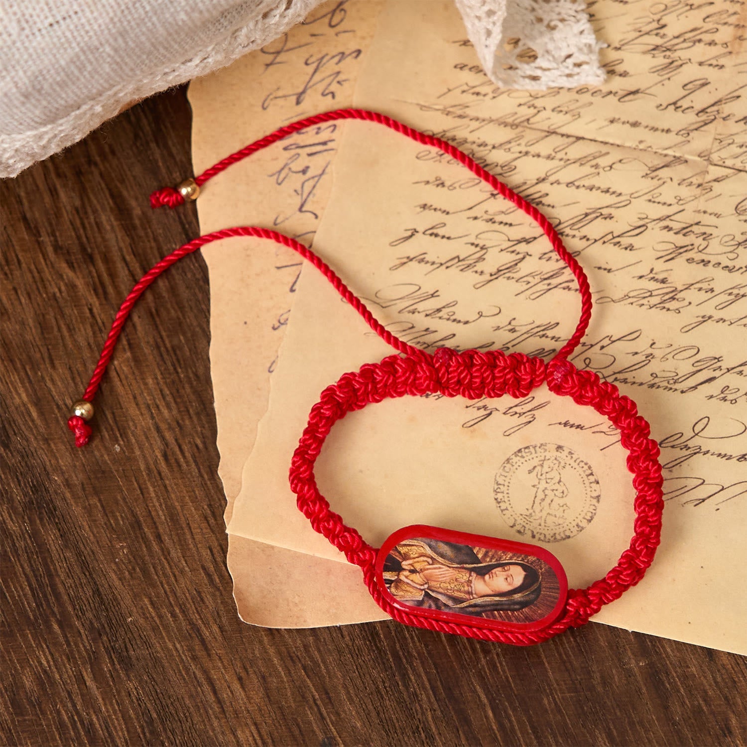 Christianartworkshop 3color Hand-woven String Bracelet with Our Lady of Guadalupe