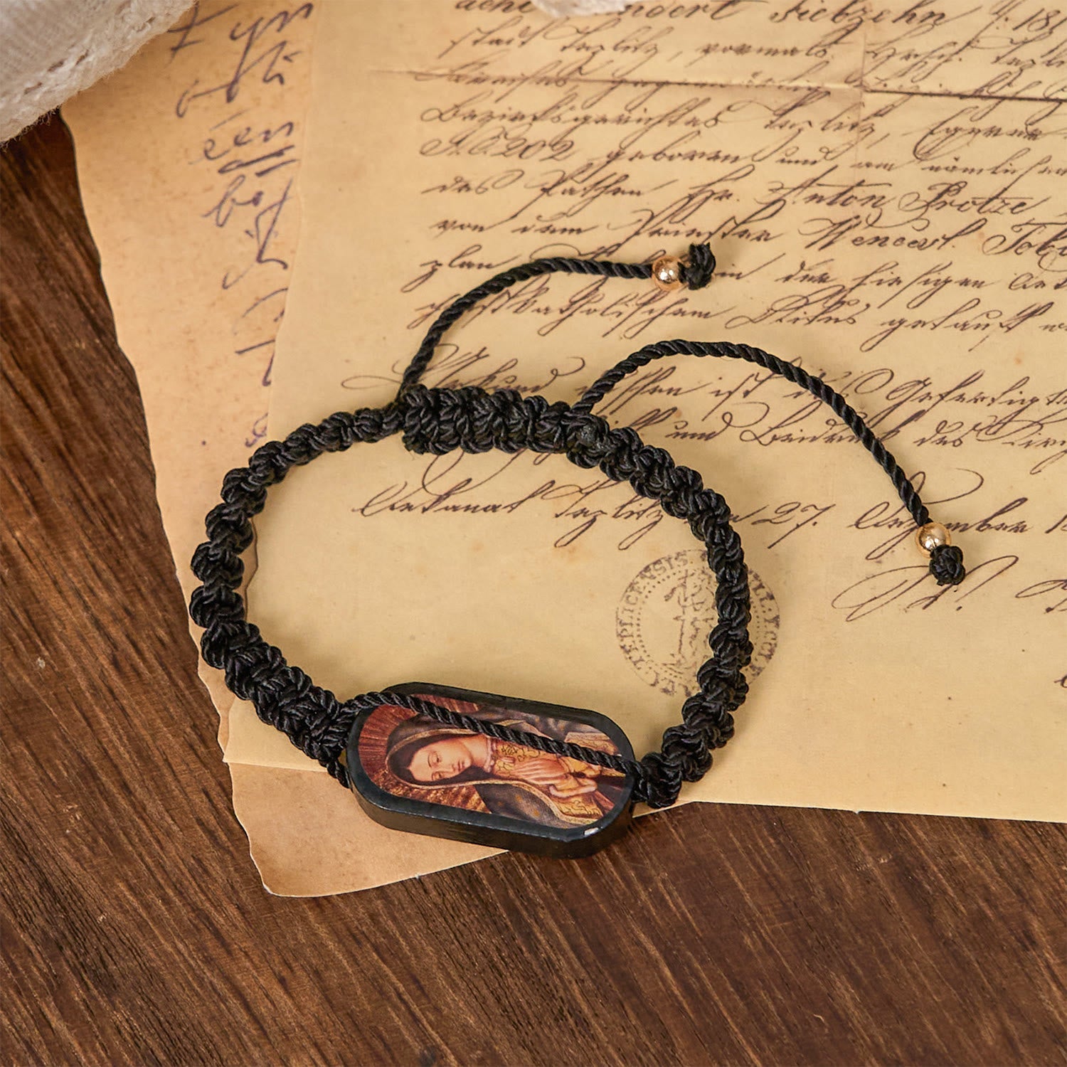 Christianartworkshop 3color Hand-woven String Bracelet with Our Lady of Guadalupe