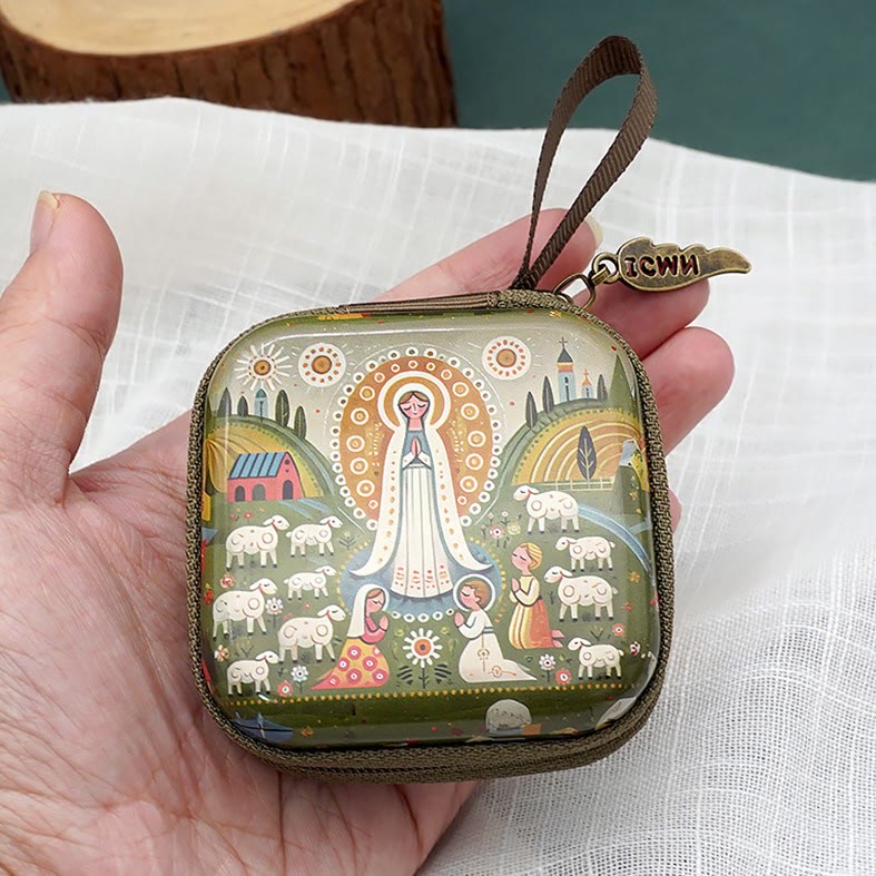 Christianartworkshop 9 Patterns Cartoon Style Square Rosary Cases: A Beautiful Blend of Faith and Function