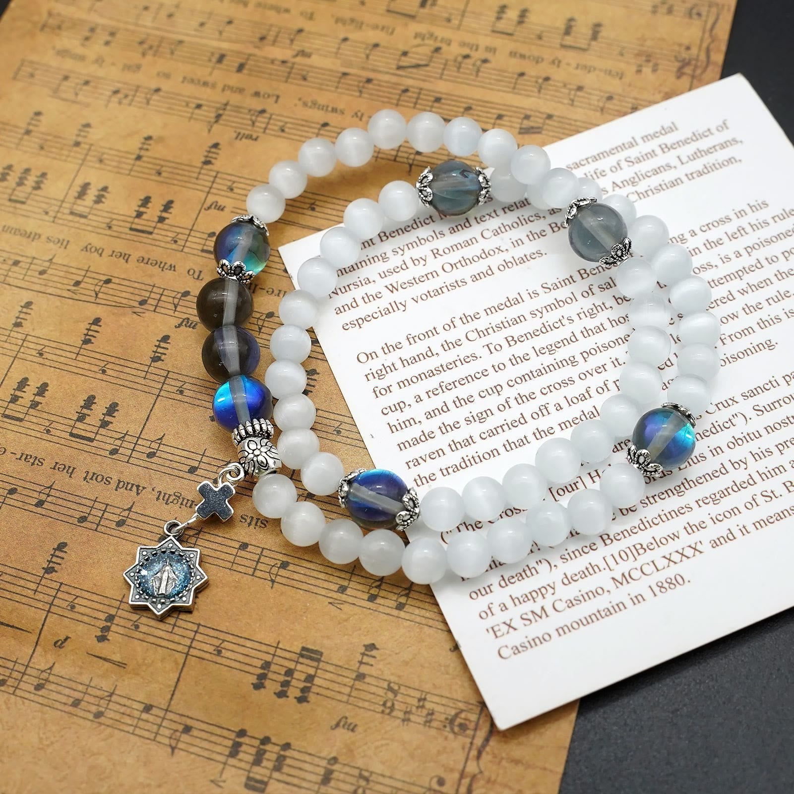 christiandiscipleshop Minimalist Adjustable Bracelet with Multicolored Cat's Eye Stones and Miraculous Medal