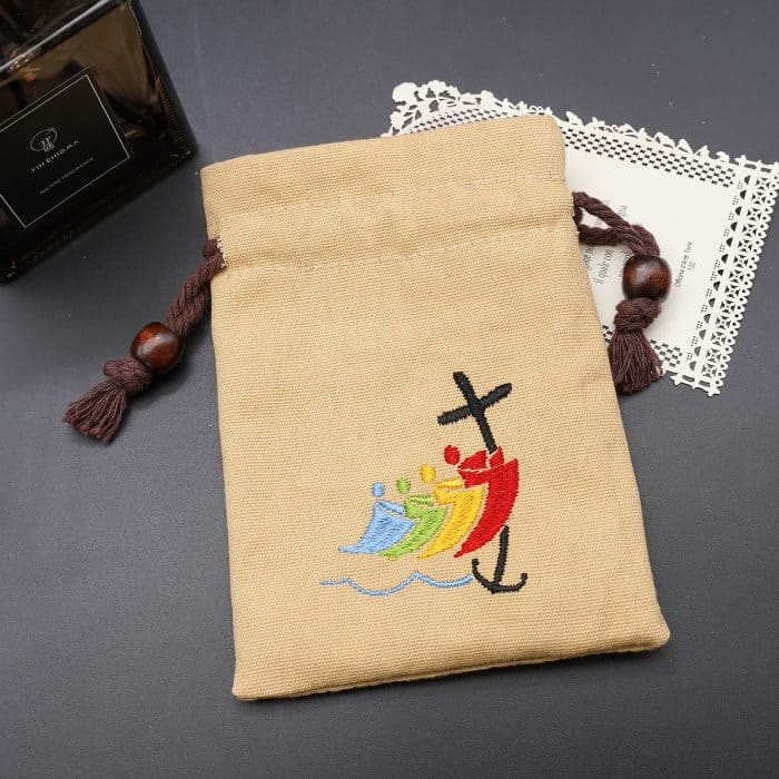 christiandiscipleshop Jubilee Pilgrim Cotton Jewelry Pouches Storage Bag with Colorful Sailboat & Cross Embroidery: Divine Protection