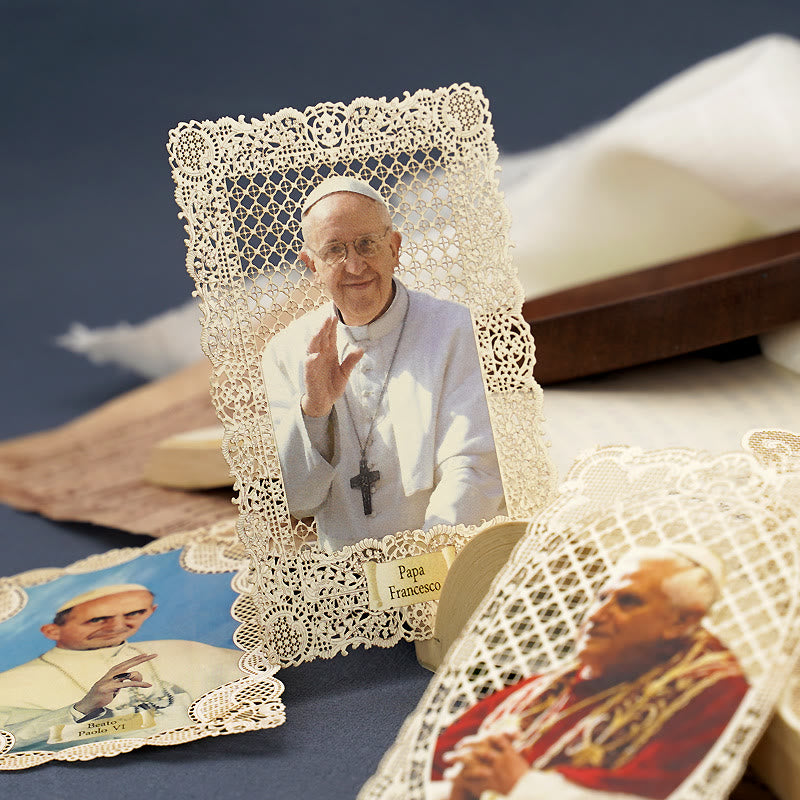 christiandiscipleshop Vintage Style Papal Bookmark with Delicate Lace and Pope Francis: Spiritual Grace