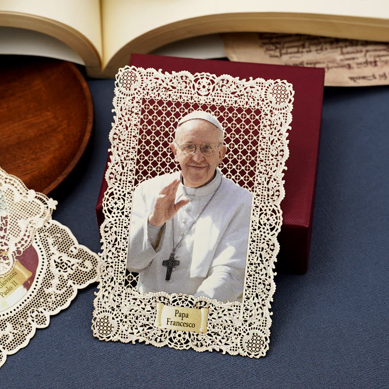 christiandiscipleshop Vintage Style Papal Bookmark with Delicate Lace and Pope Francis: Spiritual Grace