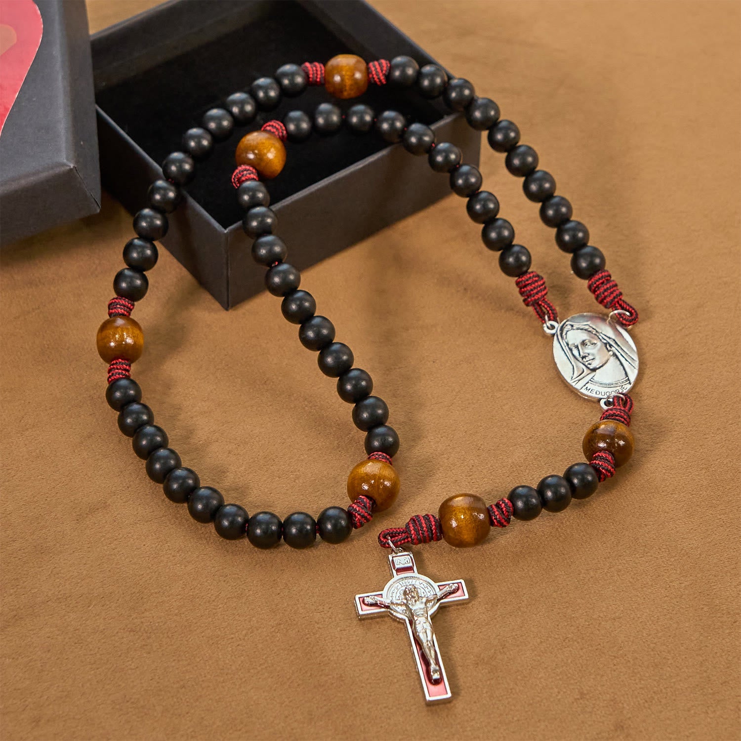 christiandiscipleshop Handmade Original Rosary with 10mm Ebony Wooden Beads & Solid Paracord