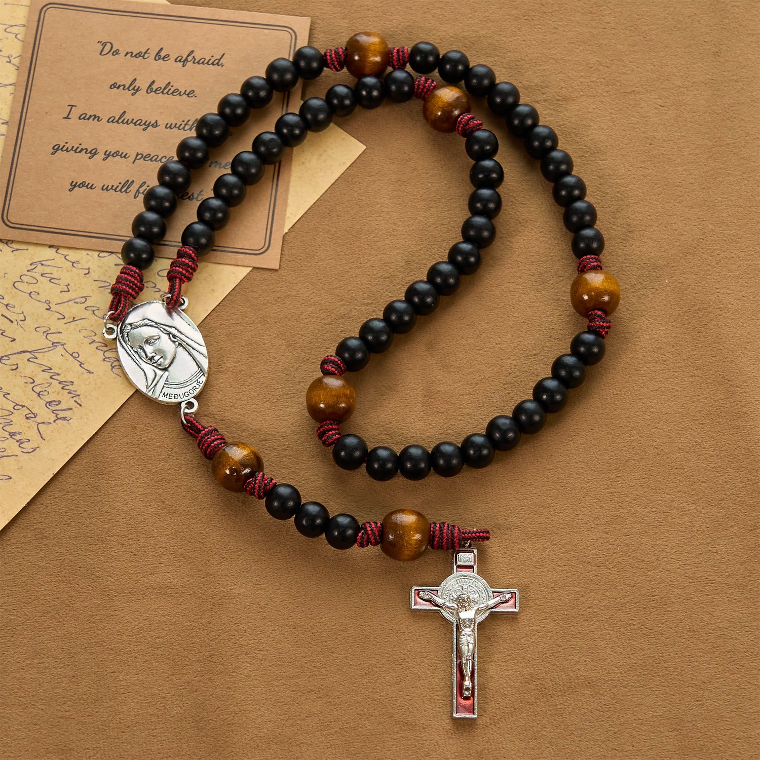 christiandiscipleshop Handmade Original Rosary with 10mm Ebony Wooden Beads & Solid Paracord