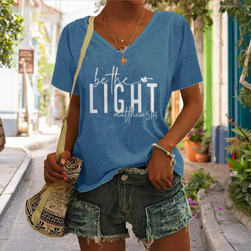 christiandiscipleshop Women's Be The Light Faith Print V-Neck Polyester T-shirt