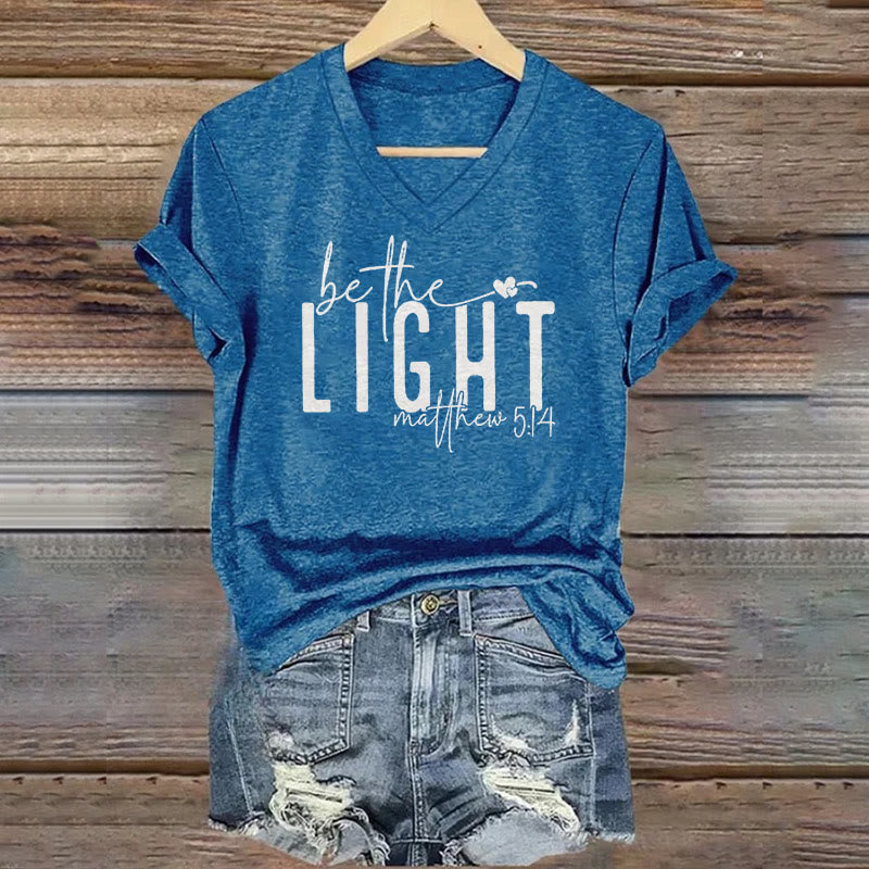 christiandiscipleshop Women's Be The Light Faith Print V-Neck Polyester T-shirt