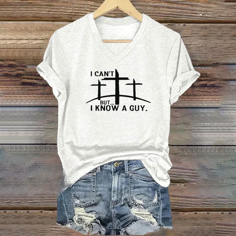 christiandiscipleshop I Can't But I Know A Guy Print V-Neck Polyester T-shirt
