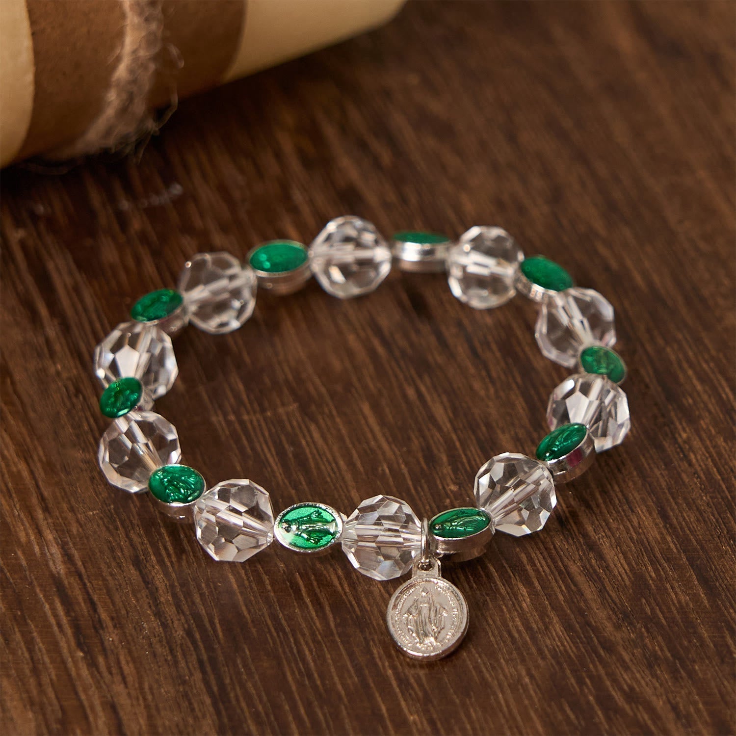 Christiandiscipleshop Clear Crystal Bracelet with Our Lady Pendant: Exclusive Sign of Faith and Blessing