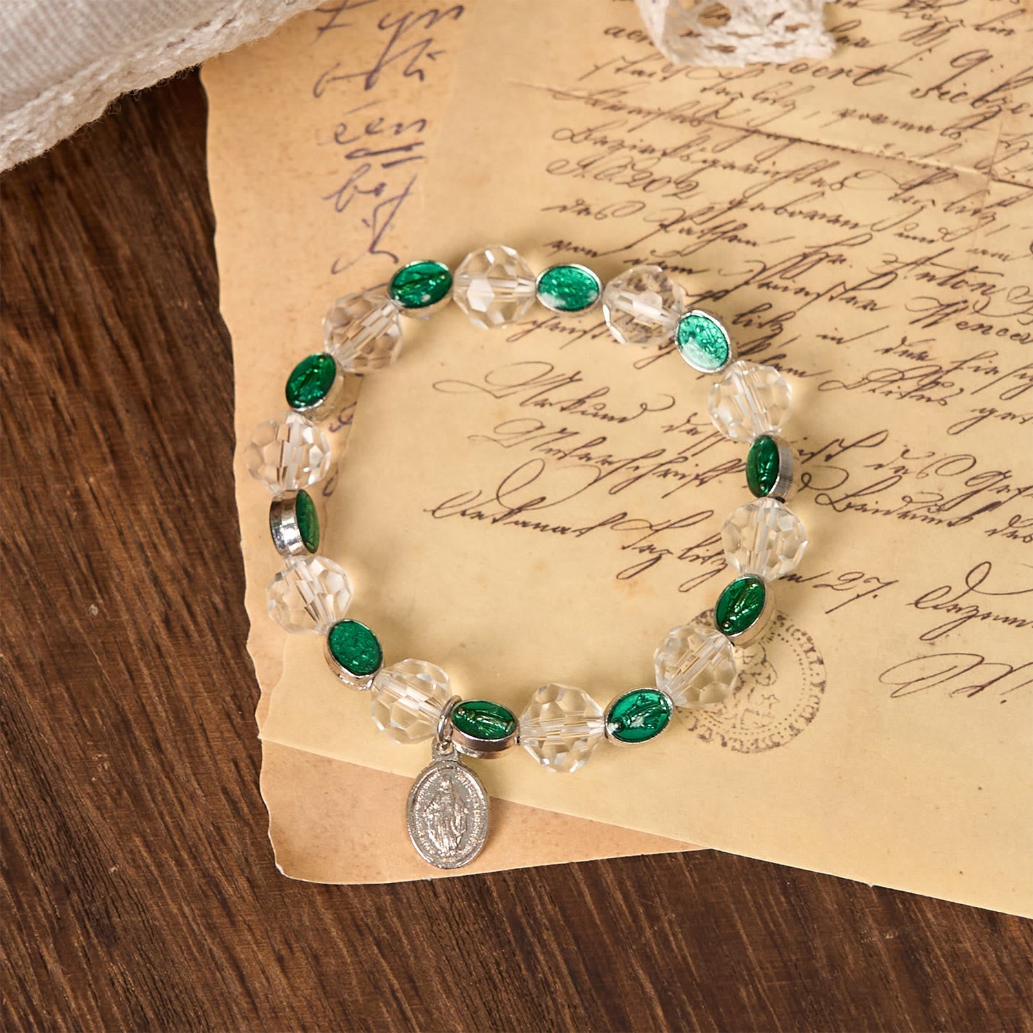 FREE Today: Clear Crystal Bracelet with Our Lady Pendant: Exclusive Sign of Faith and Blessing