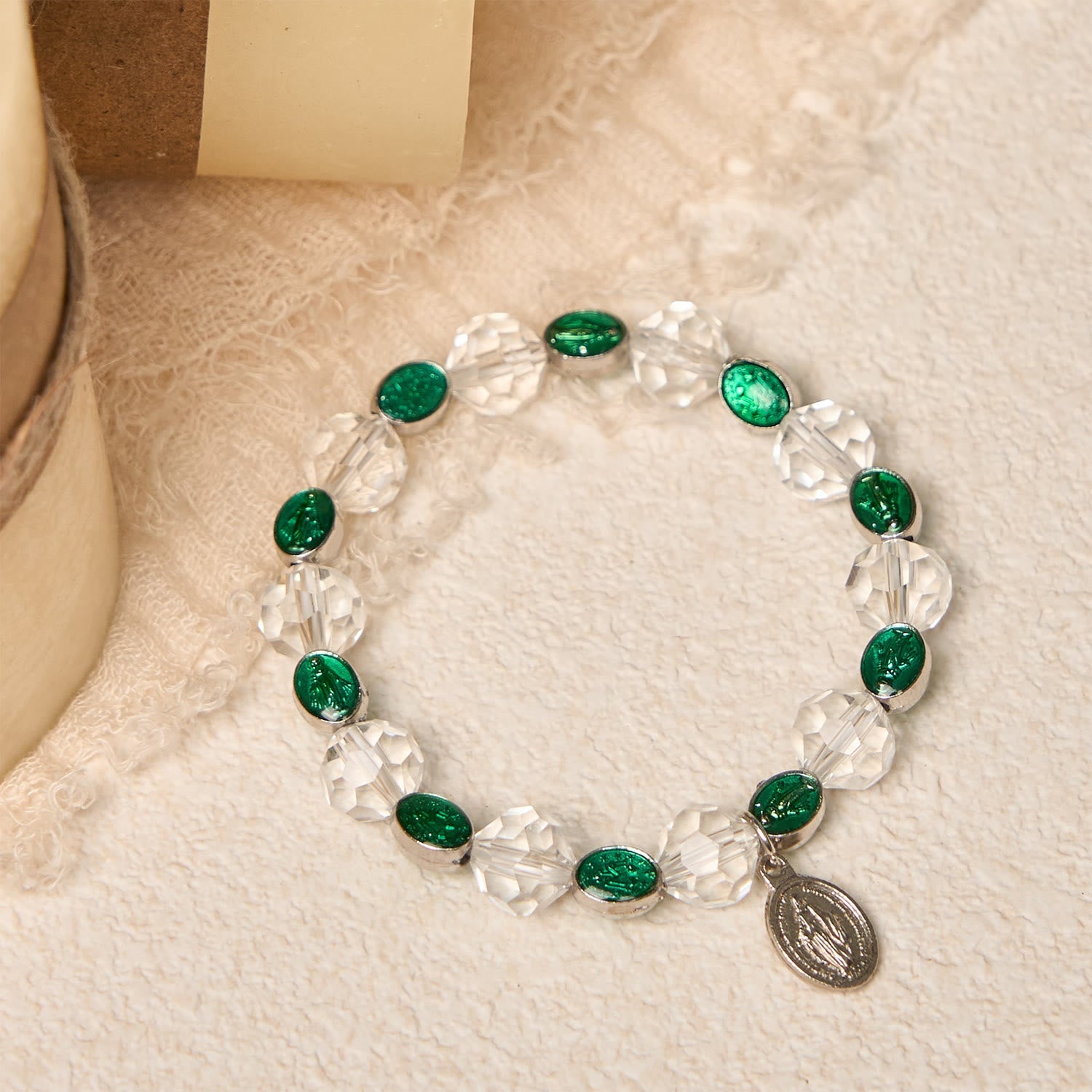 Christiandiscipleshop Clear Crystal Bracelet with Our Lady Pendant: Exclusive Sign of Faith and Blessing