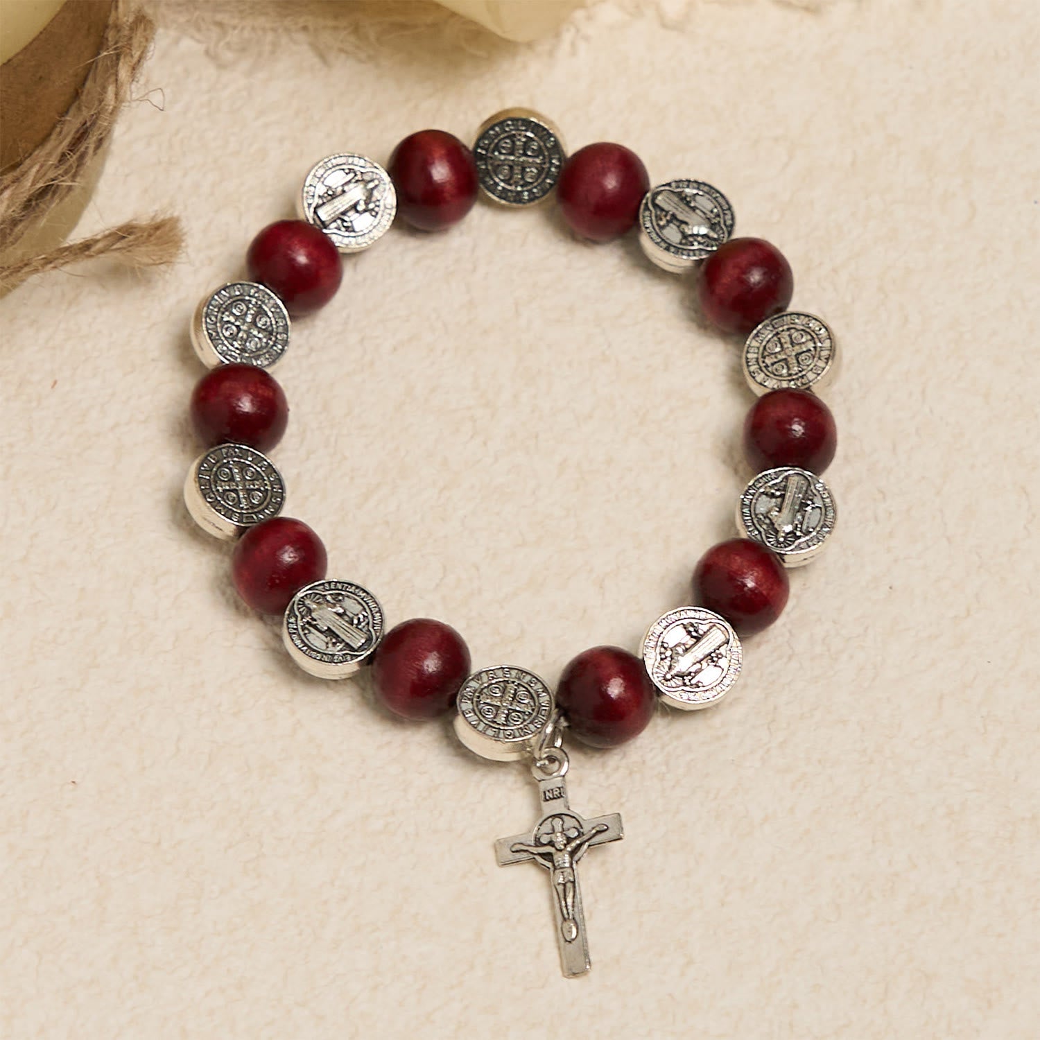 FREE Today: Vintage Style St. Benedict Pendant and Red Beads Bracelet: Cherished Symbol of Holy Guidance