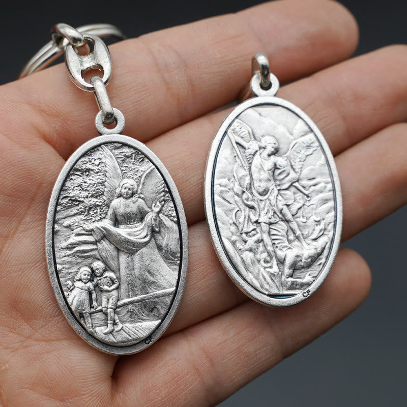 christiandiscipleshop Vintage Style Guardian Angel & St. Michael Pendant Keychain: Memento of Faith's Protection