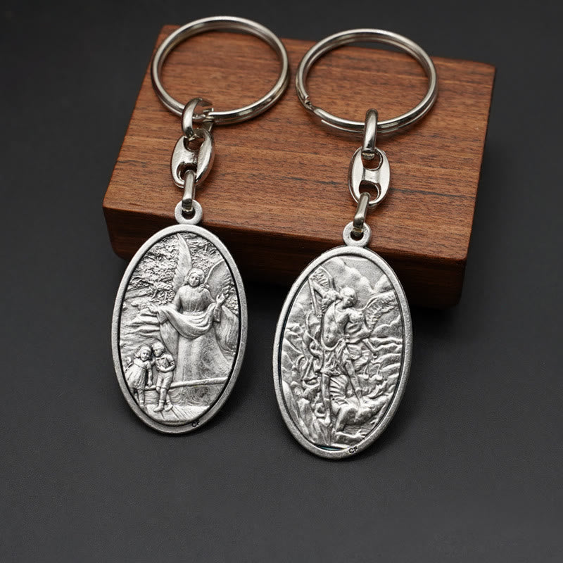 christiandiscipleshop Vintage Style Guardian Angel & St. Michael Pendant Keychain: Memento of Faith's Protection