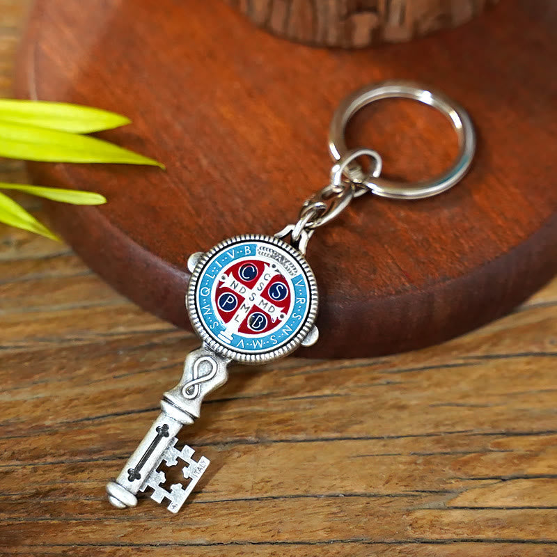 Christiandiscipleshop Exquisite Enamel - Inlaid St. Benedict & Cross Keychain: Memento of Divine Grace