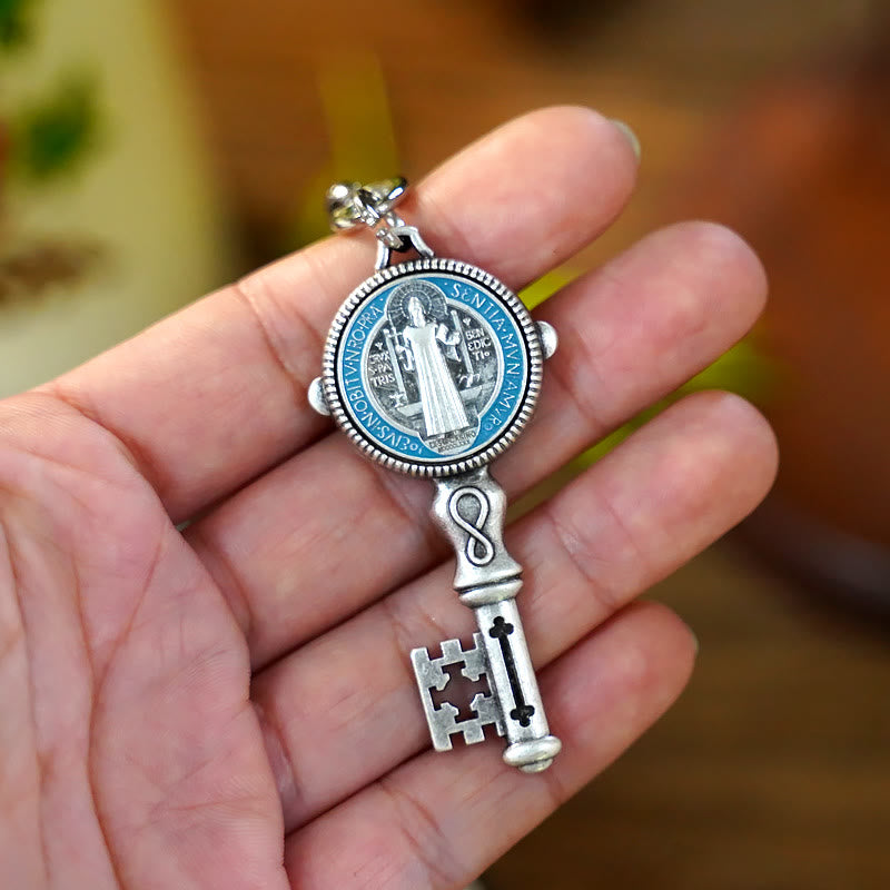 Christiandiscipleshop Exquisite Enamel - Inlaid St. Benedict & Cross Keychain: Memento of Divine Grace