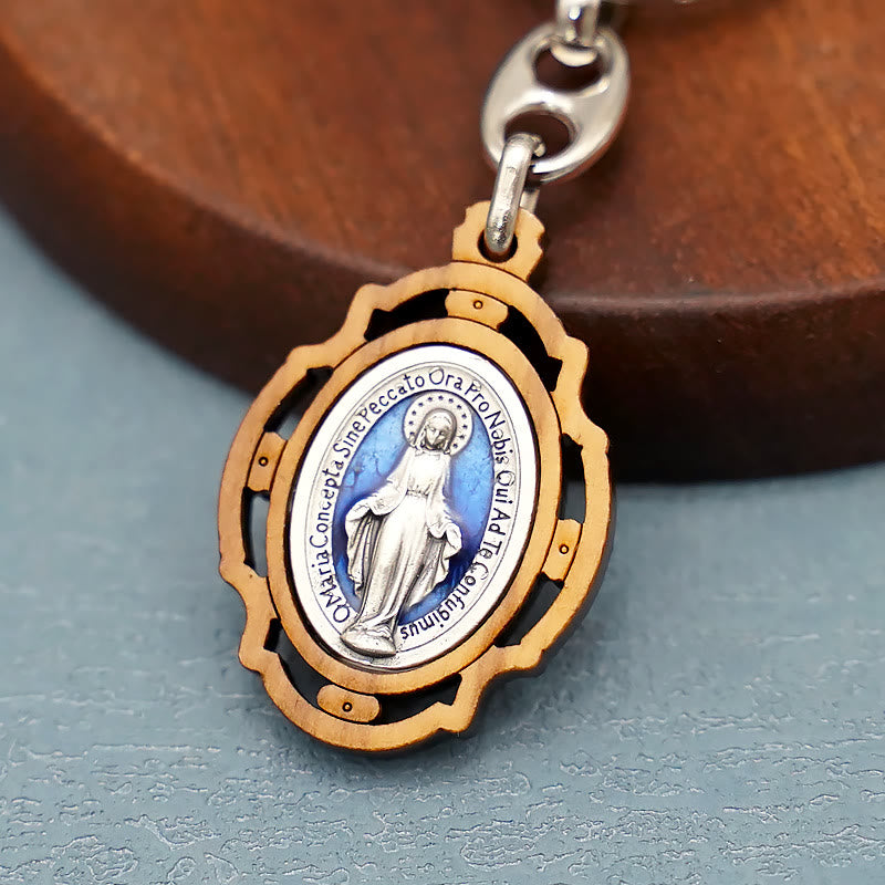 Christiandiscipleshop Enamel Double-Sided Miraculous Medal & Virgin Mary Keychain: Gleaming Symbol of Hope and Restoration