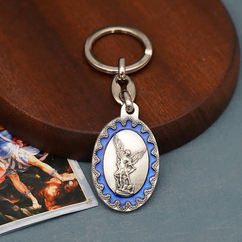 christiandiscipleshop Vintage Enamel Crafted St. Michael Archangel Keychain: A Timeless Emblem of Spiritual Fortitude
