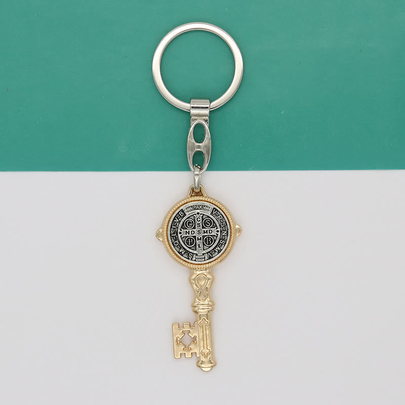 Christiandiscipleshop Exquisite Enamel - Inlaid St. Benedict & Cross Keychain: Memento of Divine Grace
