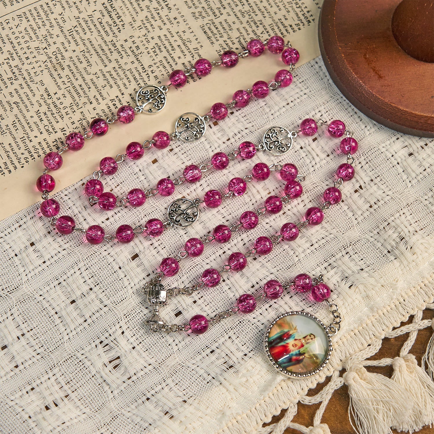 FREE Today: Pink Glass Rosary Adorned with Our Lady of Guadalupe: A Love - Filled Blessing
