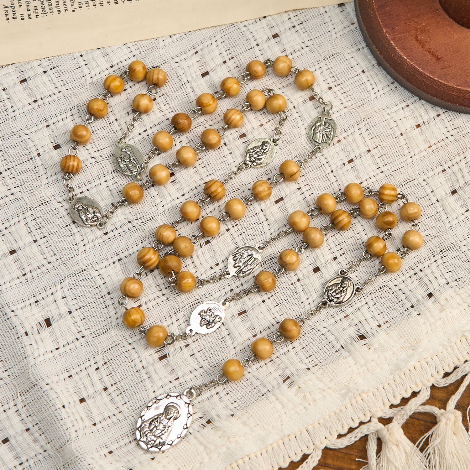 FREE Today: Olive Wood Seven Sorrows Rosary Featuring Our Lady Medal: Divine Devotion in Every Bead