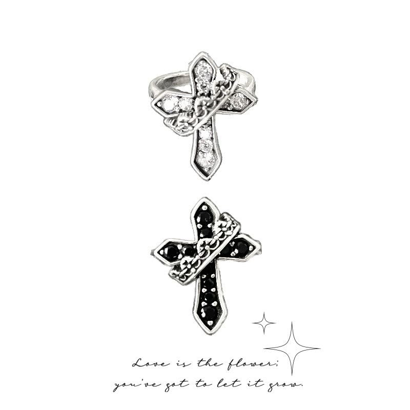 Christianartworkshop 2colors Modern Ring with Cross & Regal Crown: Bold Fusion of Faith and Royalty