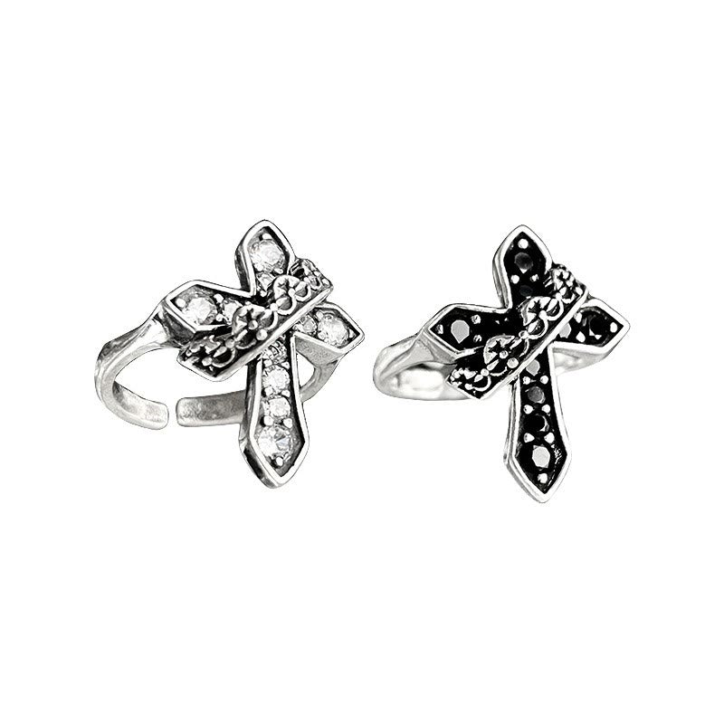 Christianartworkshop 2colors Modern Ring with Cross & Regal Crown: Bold Fusion of Faith and Royalty